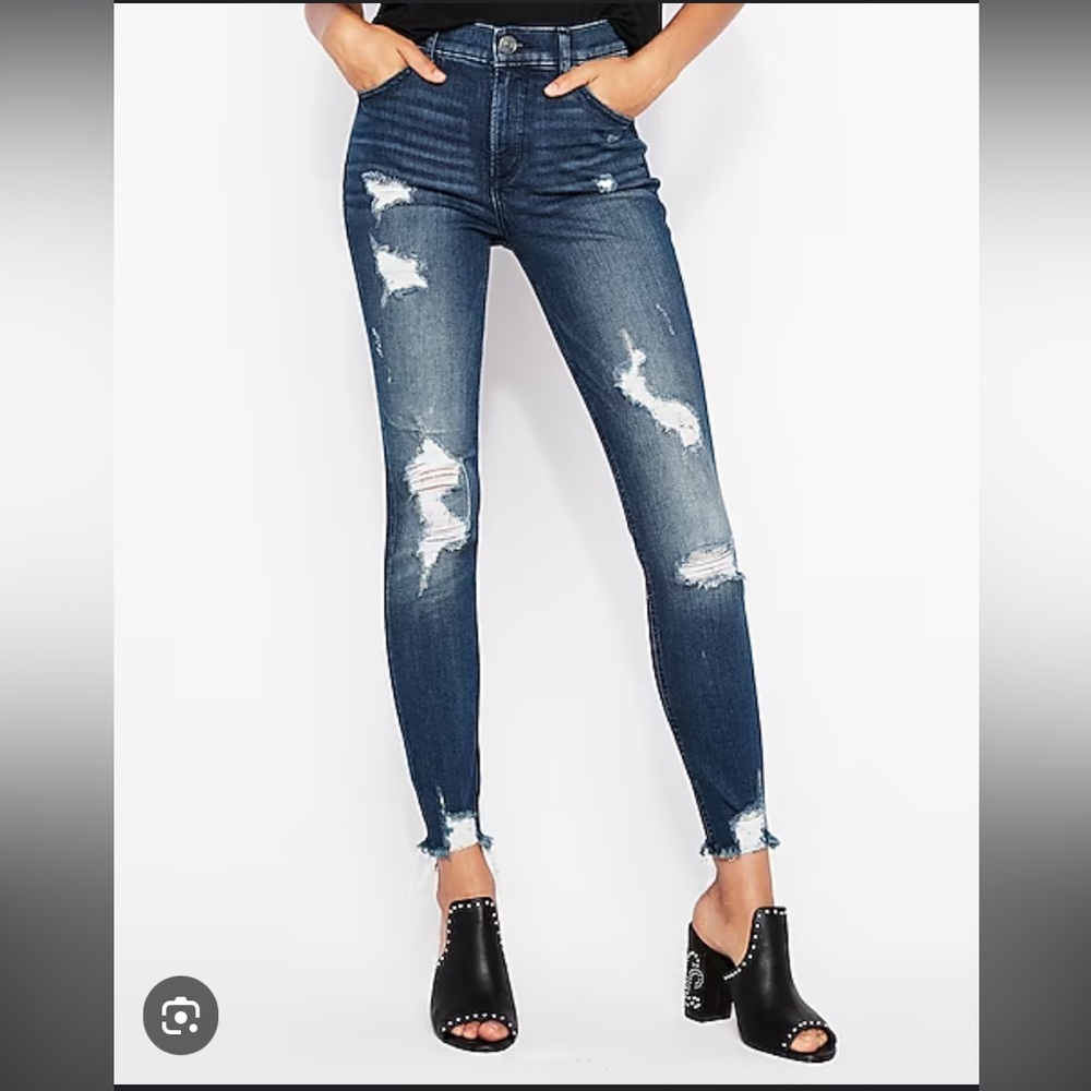 Express High Waisted blue Ripped Raw Hem Skinny /legging ankle Jeans-Siz…